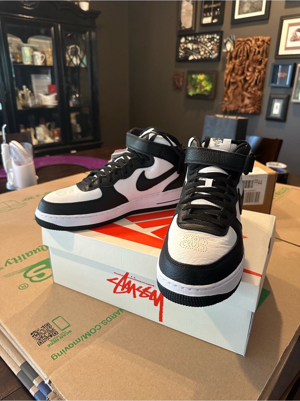 NEVER WORN - Air Force 1 Mid Stussy Light Bone Black (Size 12M)